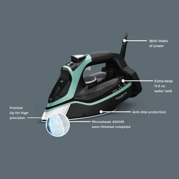 Rowenta, Iron, Steam Force Stainless Steel Soleplate Steam Iron for Clothes, 400 Microsteam Holes, 1800 Watts, Ironing