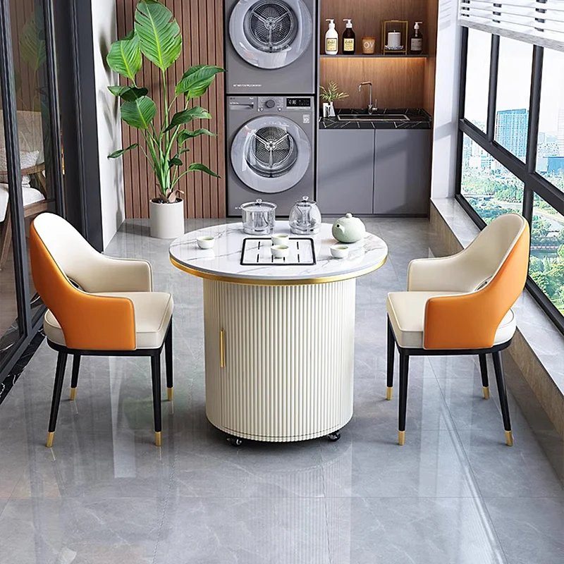 custom. [5578 People Collected] Balcony Tea Table and Chair Set 2025 New Model Home Small Tea Table Rock Slab Light Luxury Moder