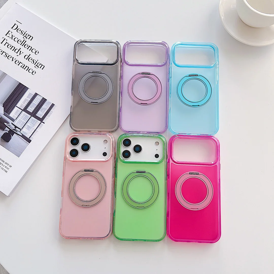 

360°Rotating Bracket Anti-Drop Frosted Matte Case For iPhone 12 13 14 15 16 17 Pro Max Plus Stand Magnetic Wireless Charge Cover