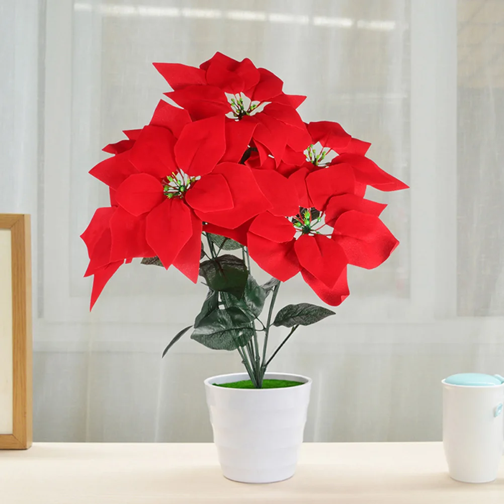 

4Pcs Realistic Artificial Poinsettia Flowers Vivid Fake Flower Decoration for Christmas Home Office Floral Arrangement Decors