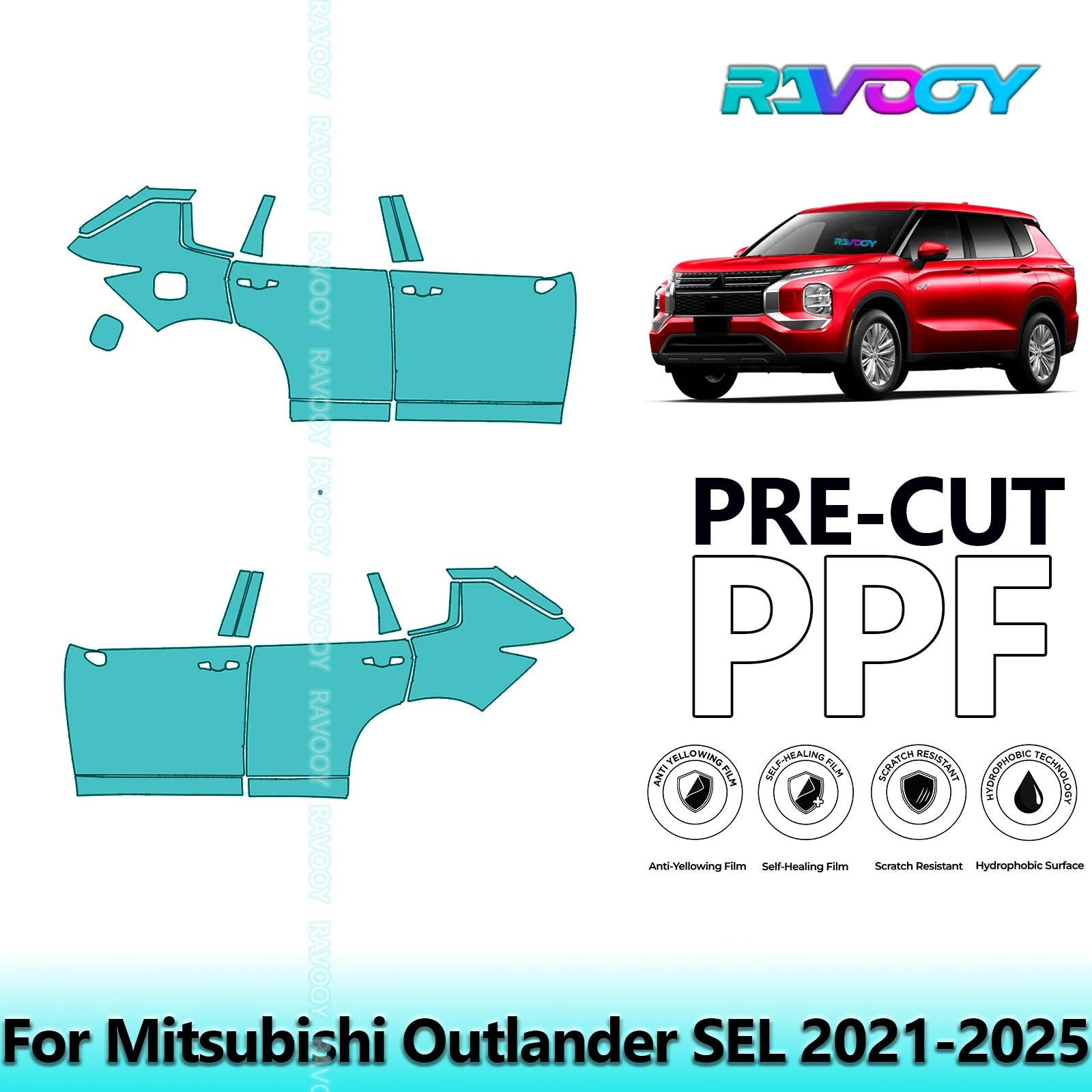 

For Mitsubishi Outlander SEL 2021-2025 8.5mil Clear Matte Pre-Cut PPF Door & A/B Pillar Kit TPU Paint Protection Film Set