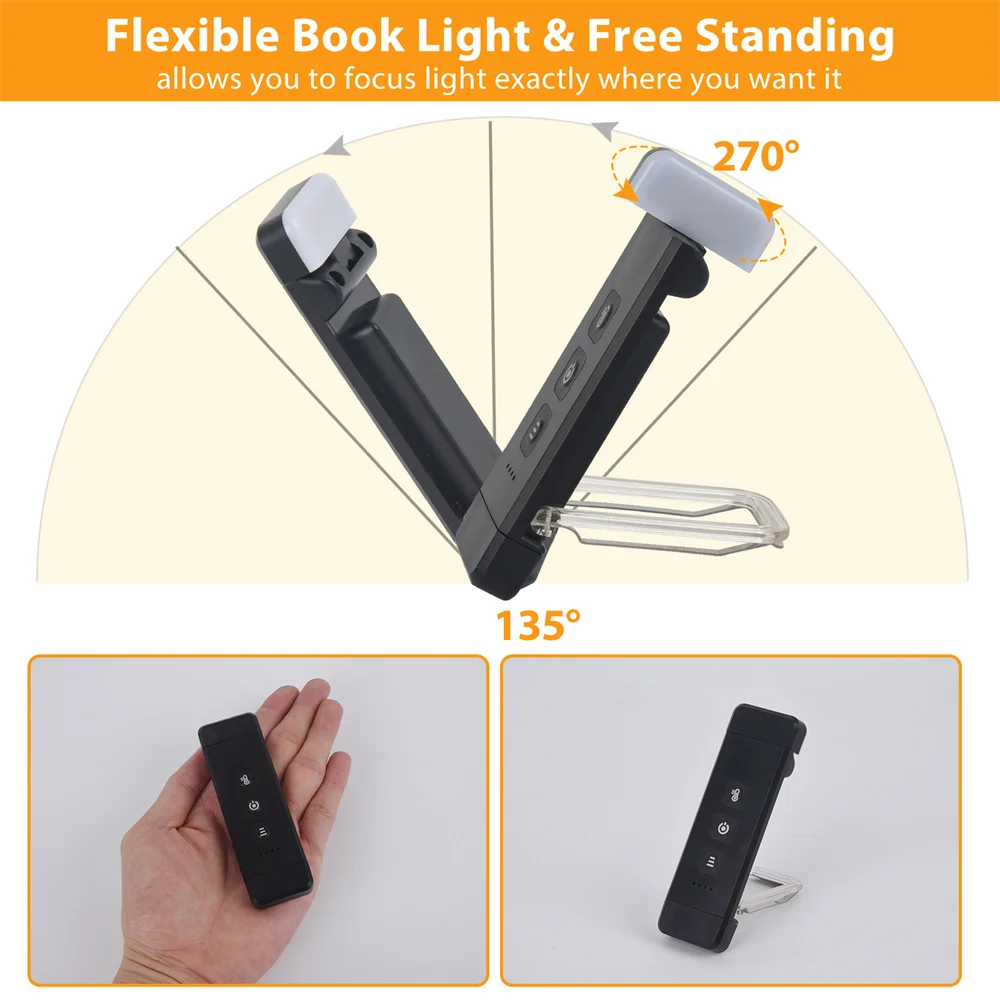 Marcapáginas con Clip, luz de lectura con temporizador, recargable por USB, Mini luz Led portátil, lámpara de lectura para mesita de noche y