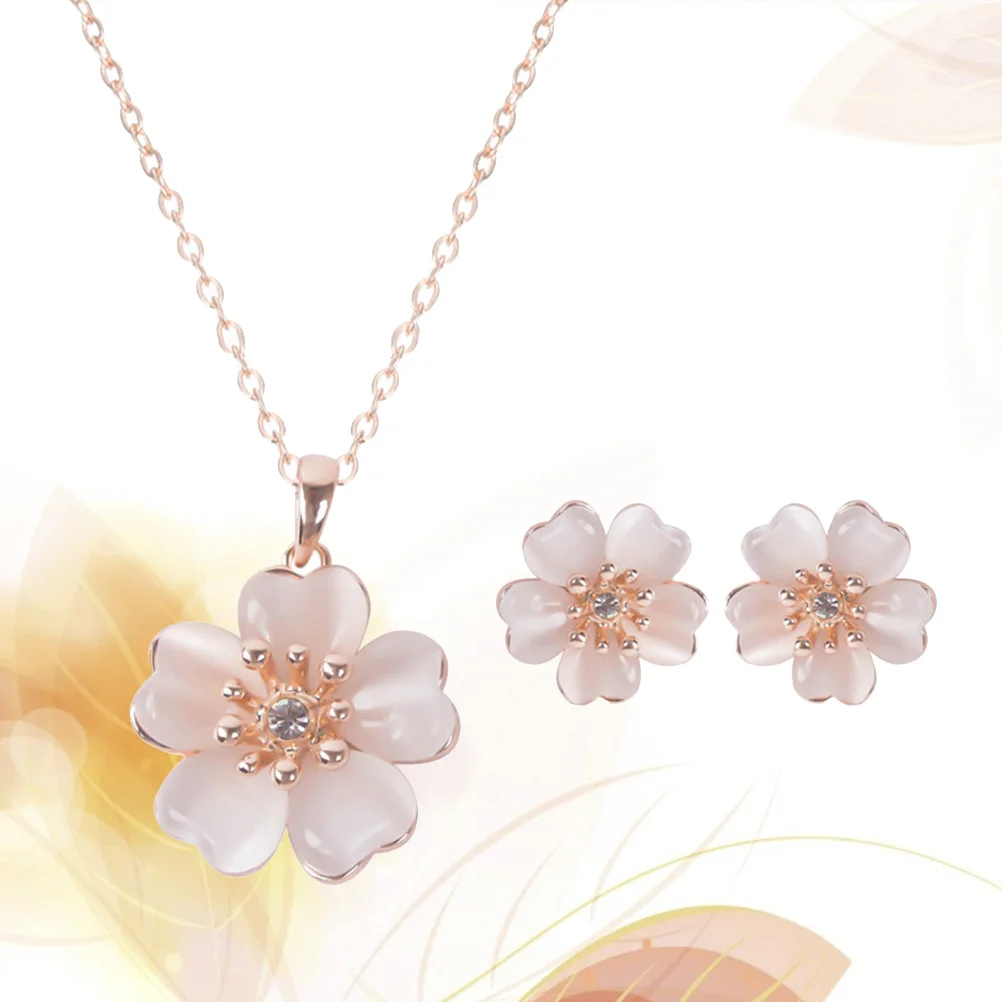 سبيكة زهرة قلادة أقراط مجموعة مجوهرات حساسة زهرة على شكل قلادة قابل للتعديل سلسلة هدية لعيد الحب الذكرى #3