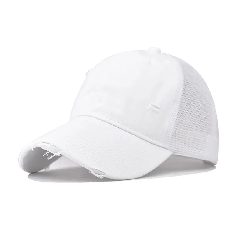 Cotton washed distressed mesh breathable summer baseball cap, versatile outdoor, personalized solid color duckbill cap image 6