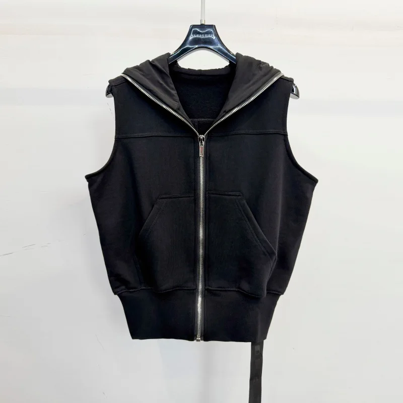 

2026SS New Arrival Black Hooded Vest Men Women Loose Sleeveless Casual Tank Tops Men's Clothing