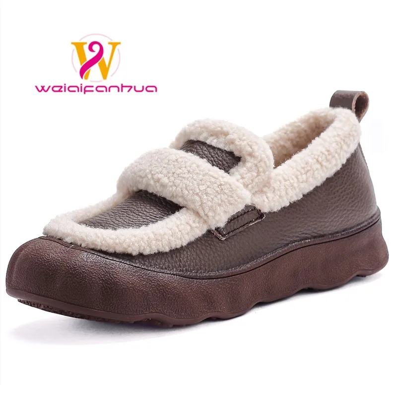 

Women's Shoes 2025 New Style Genuine Leather Loafers, Thick-soled Warm Women's Shoes, Retro Mom Shoes, Lazy Furry Shoes