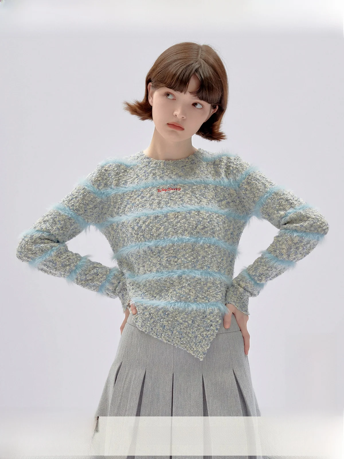 

WhyBerry Color Blo Knitted Sweater Slim Fit Faionable ort Top for Girls Polyester Cotton Nylon Blend Long Sve Crew Ne
