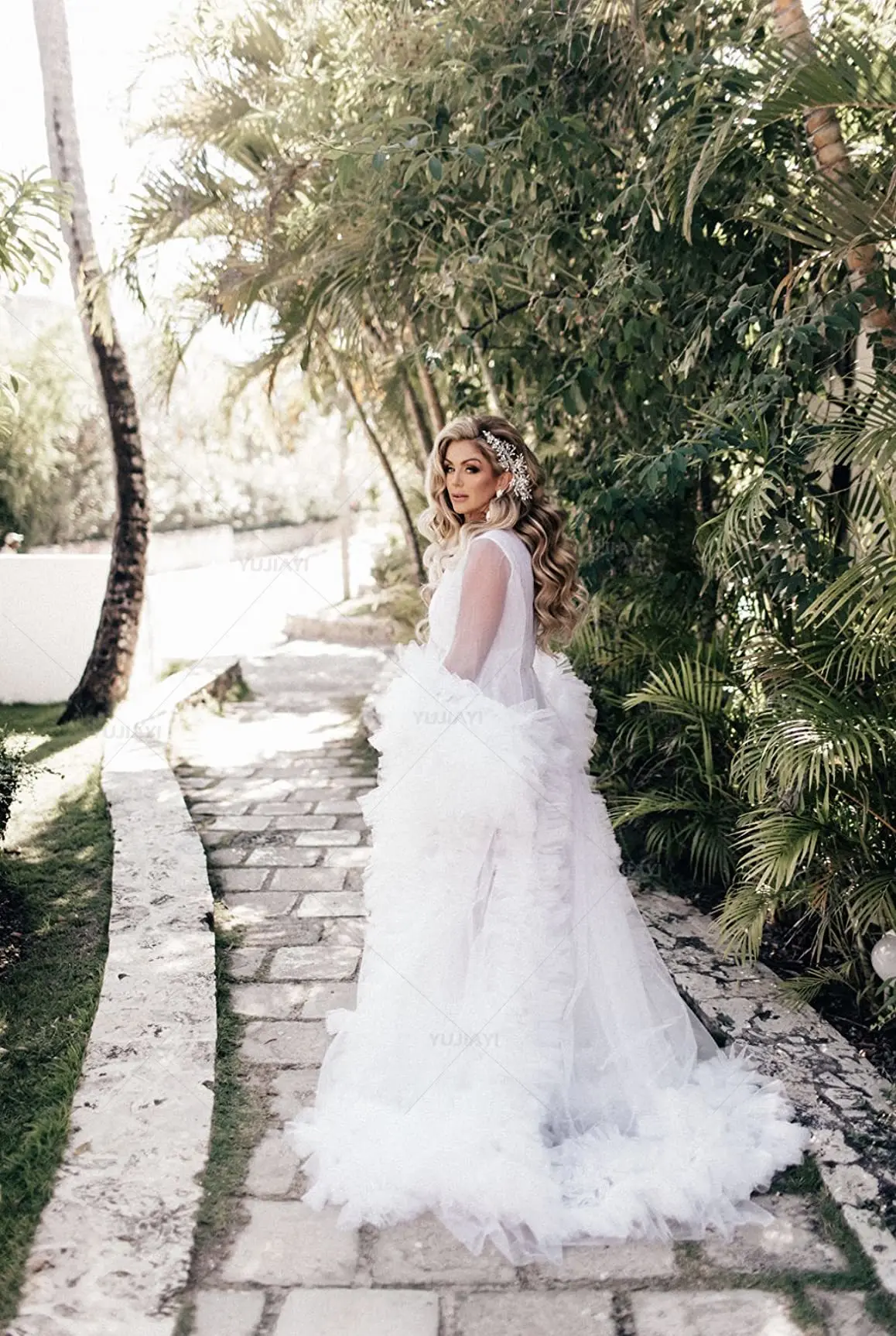 Vestidos de novia blancos para sesión de fotos, ropa de dormir de tul hinchado para mujer, vestido Maxi, aniversario de boda, novia, Boudoir