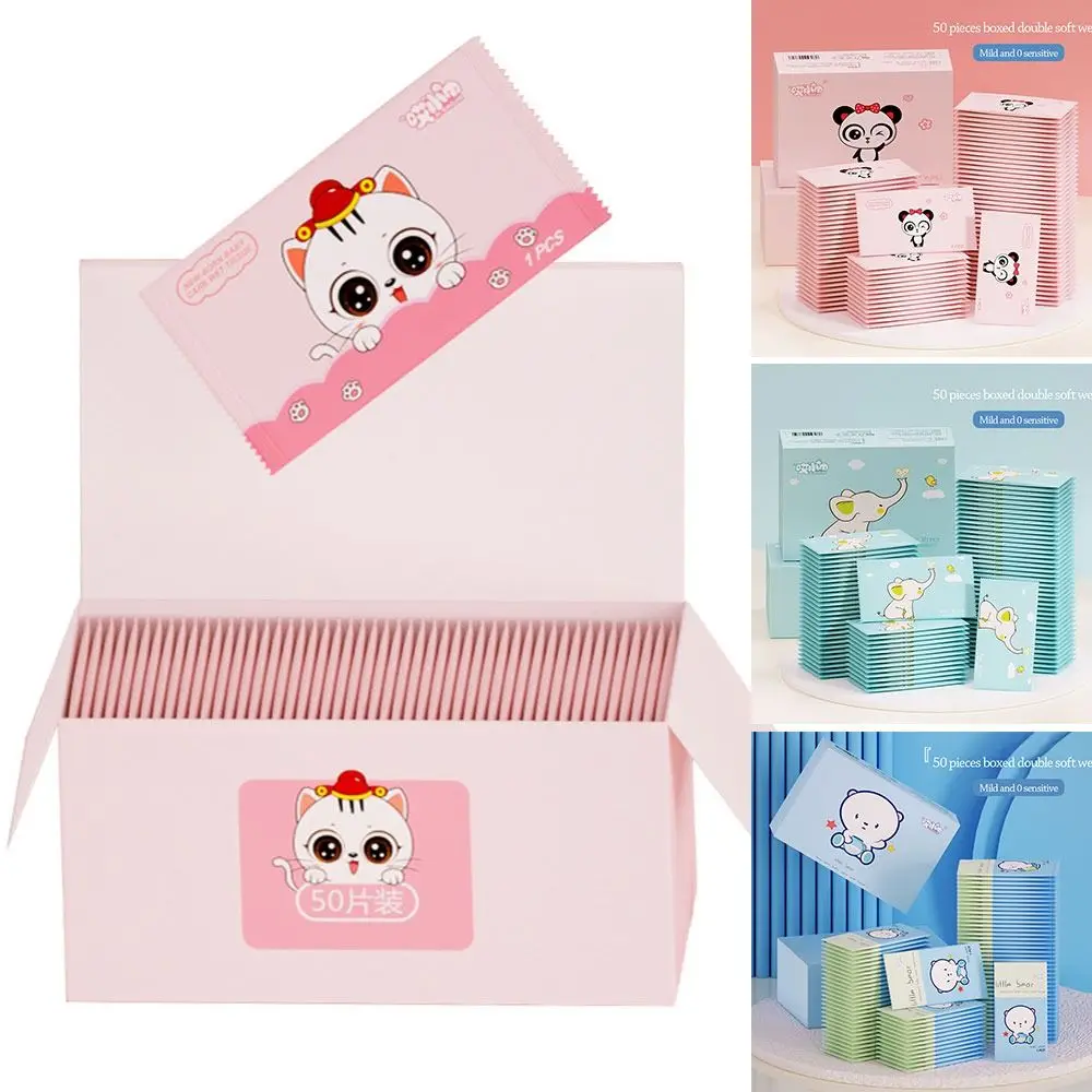 50pcs Cute Disinfection Baby Wet Wipes Non woven fabric Portable Tissue Hand Cleaning Wet Wipe Pouch Outdoor