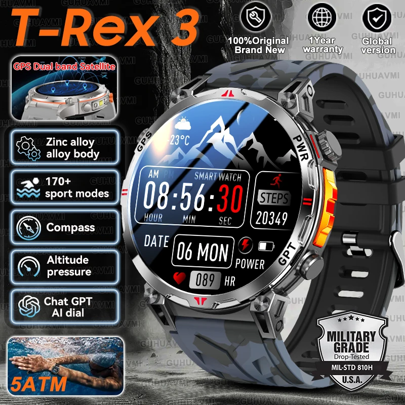 

2025Новые уличные военные GPS SmartWatch 5ATM водонепроницаемый компас высотомер HD AMOLED экран Bluetooth вызов спортивные умные часы для мужчин