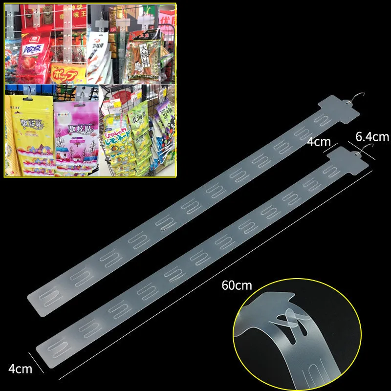 

5pcs Plastic Merchandise Clear Display Hooks Strips With Clips Commodity Promotion Retail Storage Strip Supermarket Hanging Rack