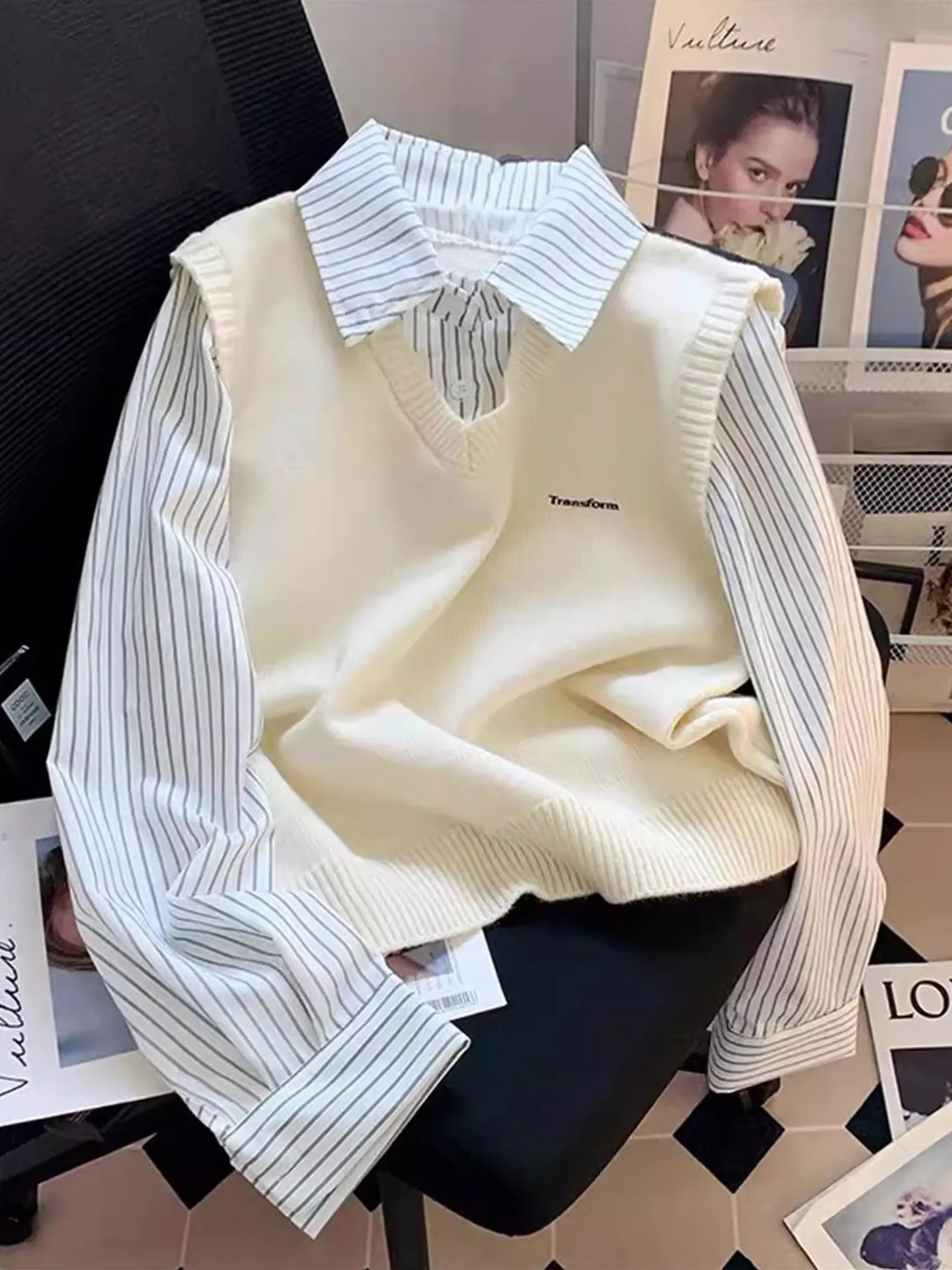 

Unique Striped Long Sve irt Women's Faionable plus Size Autumn Winter Cotton Korean Sle Soft Loose Fit Beautiful Top