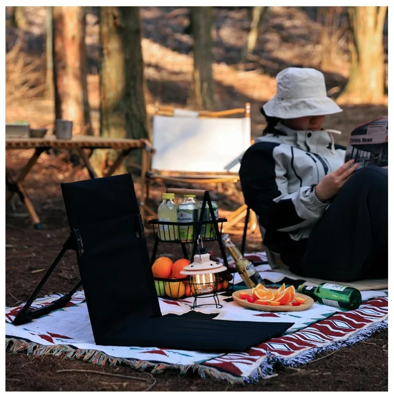 Foldable Reclining Camping Chair With Back Cushion Portable Single Lazy Lounge Seat for Outdoor Garden Picnic Beach