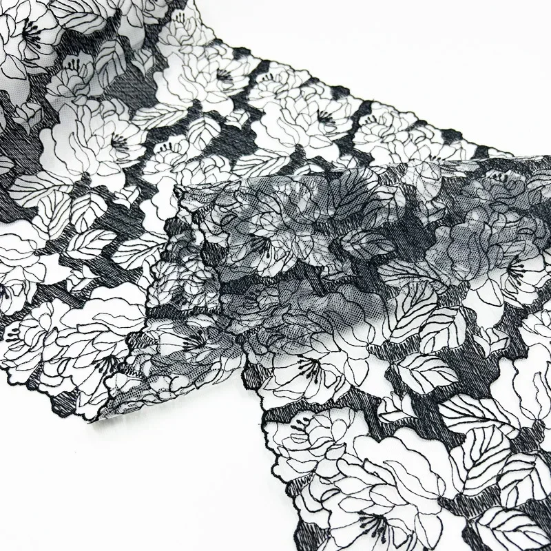 1 Yard Two Sides New Fashion Black Embroidery Polyester Lace Trim Big Flower Lace Fabric Hollow Flower Mesh Embroidery