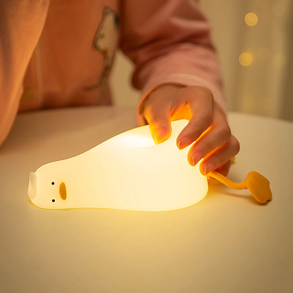 Cute Duck Night Light Rechargeable Silicone Squishy Touch Sensor LED Duck Lamp Xmas Gift Baby Nightlight Sleeping Bedroom Decor