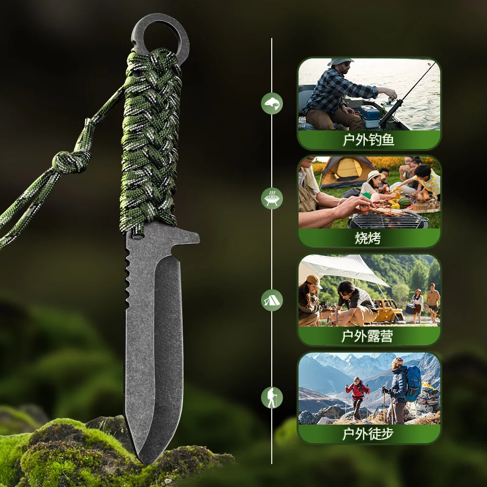 Stainless steel Straight knife  outdoor pocketknife Portable camping survival tool multifunctional cloth handle knie