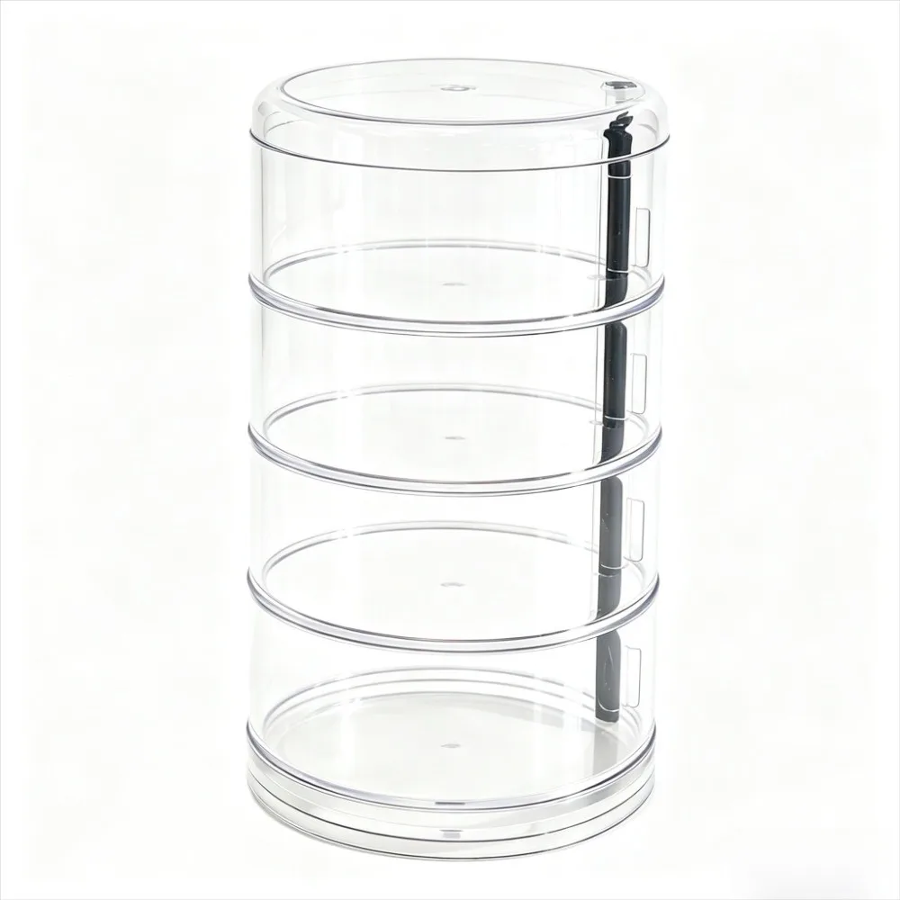 Transparent Plastic Hair Accessory Organizer Four‑layer Stackable Rotatable Storage Box Compact Size Rotatable Base
