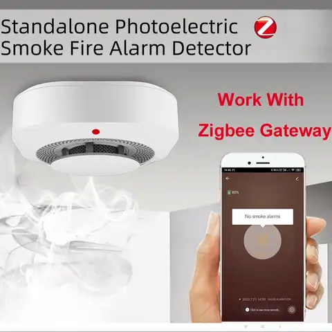Tuya Zigbee 스마트 연기 감지기, 화재 경보 센서 홈 보안 시스템 소방관은 게이트웨이 허브와 함께 작동합니다.