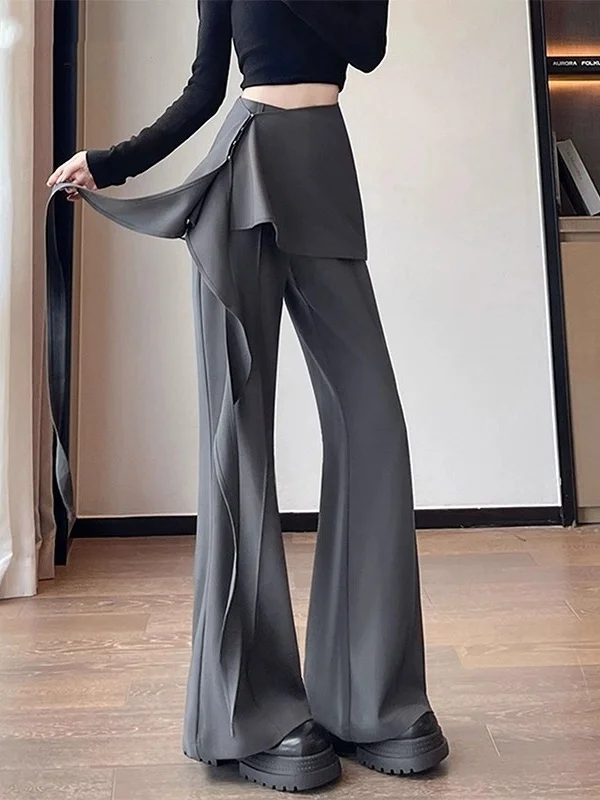 Gray Micro Flared Pants Women's 2026 New Style Frock Coat Suit Pants Slimming Not Legging Bell Bottoms High Waist Zipper Closure