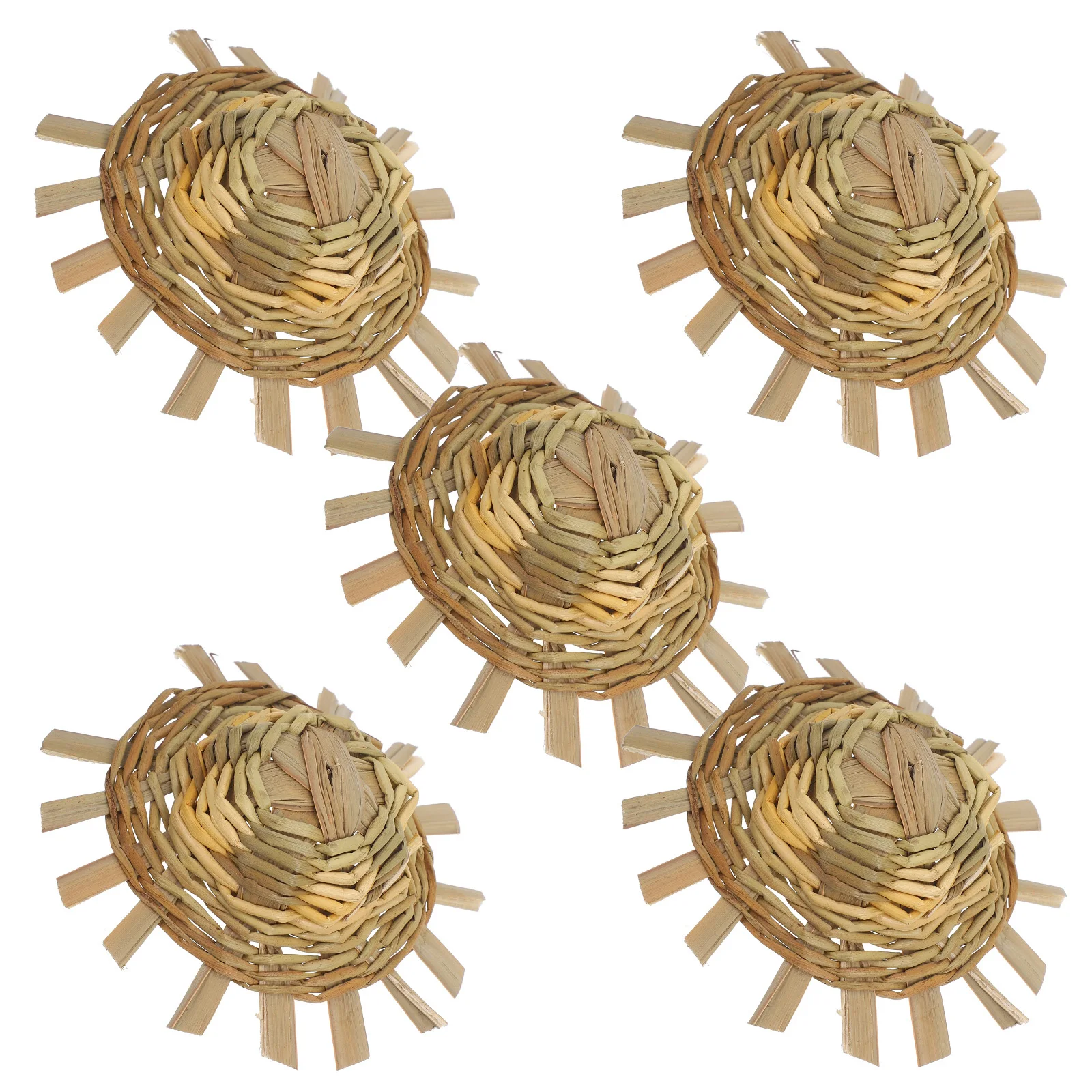 5 قطعة قبعة القش الصغيرة 8-9 سنتيمتر اليدوية محبوك دمية الديكور الحرفية ملحق Diy بها بنفسك حفلة استوائية قبعات منسوجة صغيرة #6