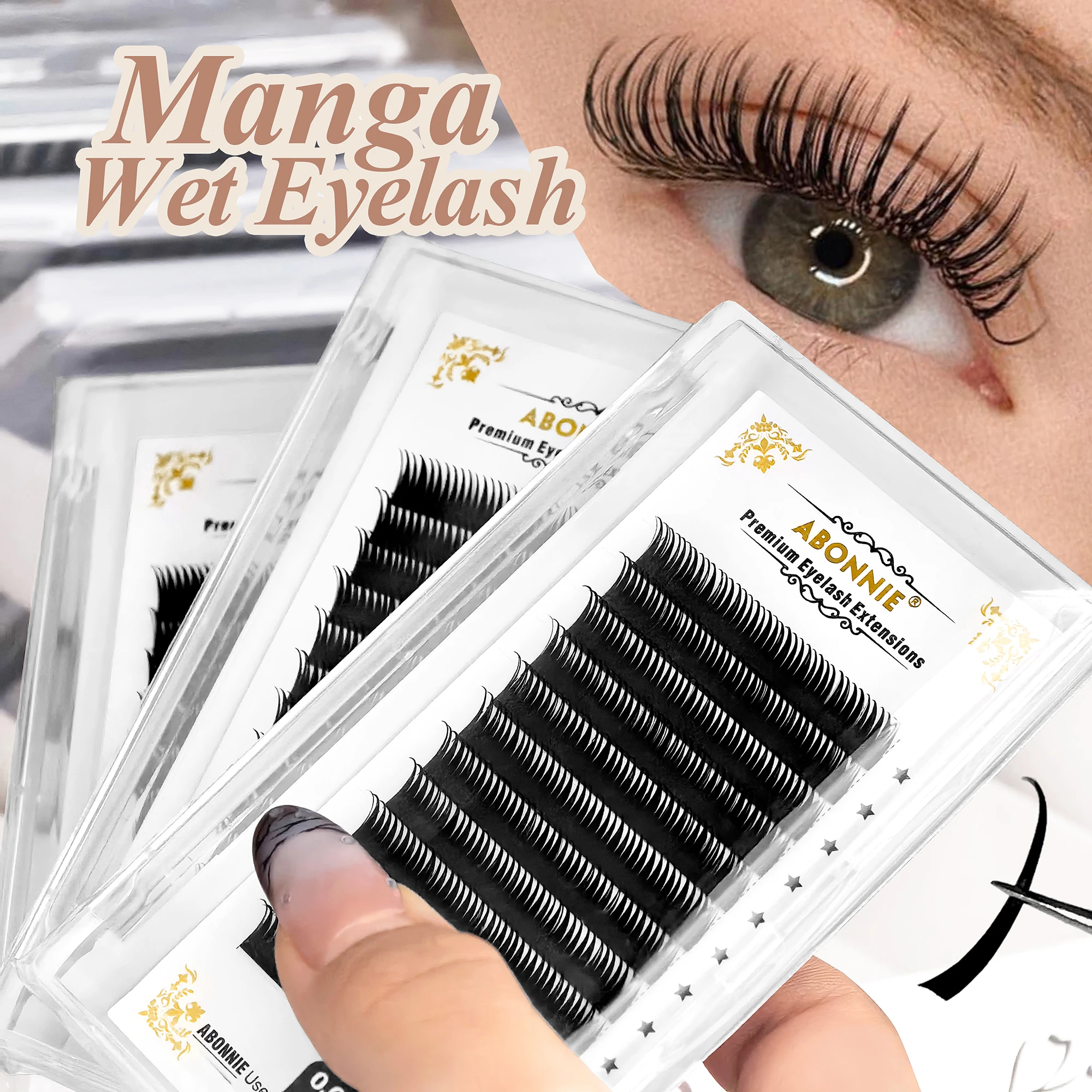 Abonnie Wet Lashes Vorgefertigte Spike-Wimpern Manga-Wimpernverlängerungen Comic-Wimpern