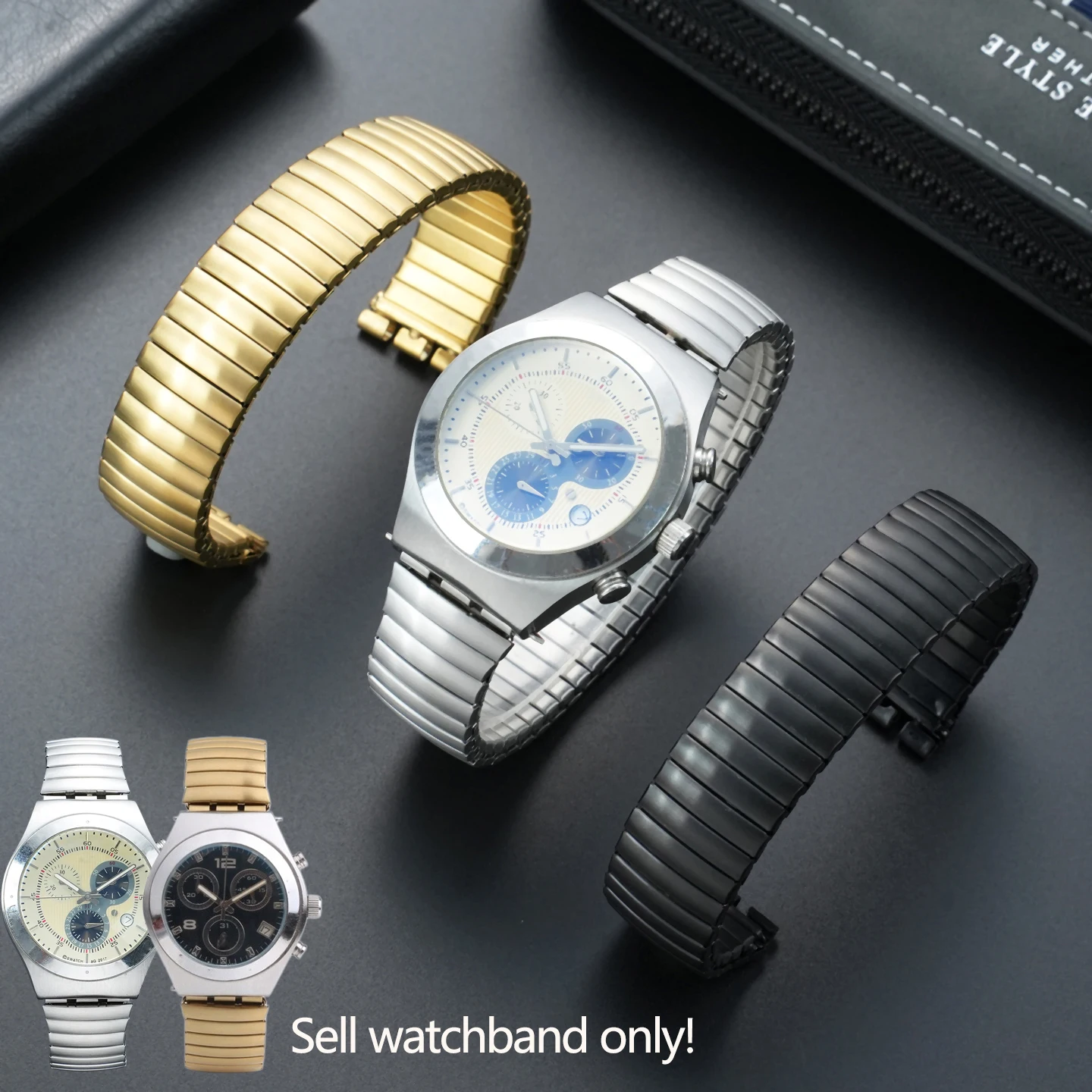 17mm 20mm stainless steel elastic watchband for Swatch series watches, spring frosted watch strap,elastic bracelet,with tool
