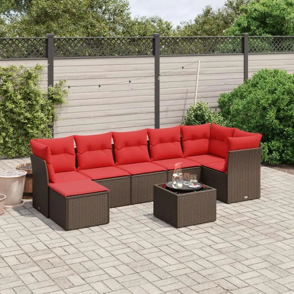 

8-компонентный диван для патио с подушками, коричневая плетеная садовая мебель из ротанга