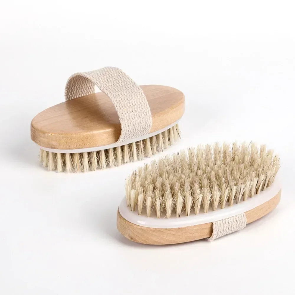 Spazzola da bagno con setole naturali spazzola da doccia esfoliante Scrub per il corpo in legno massaggiatore per la schiena donna uomo Wet Dry SPA Brush cura della pelle