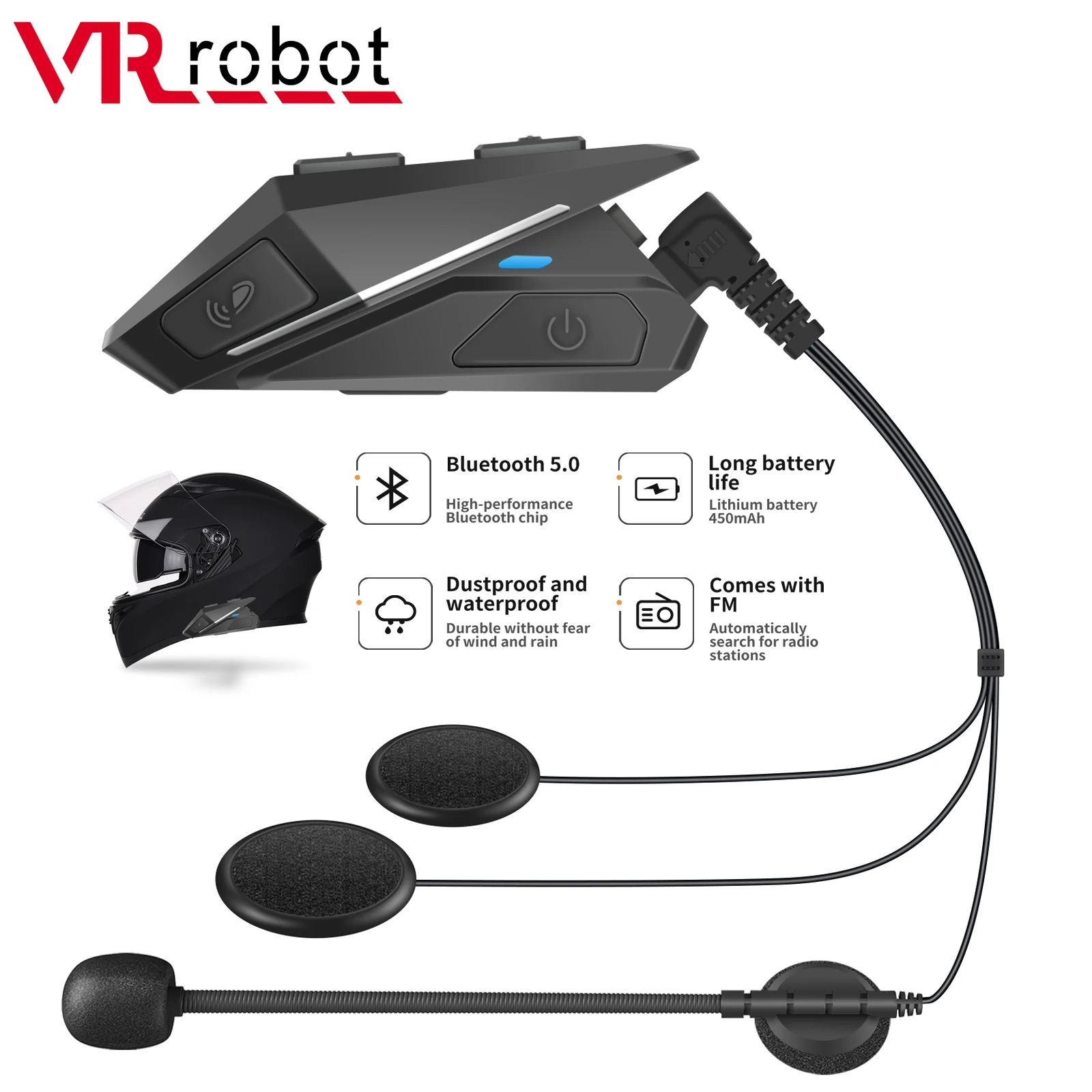 

VR robot YZ06 Motorcycle Helmet Headset Bluetooth 5.0 Handsfree Headphones FM Raido Long Stanby Wireless Stereo Music Player