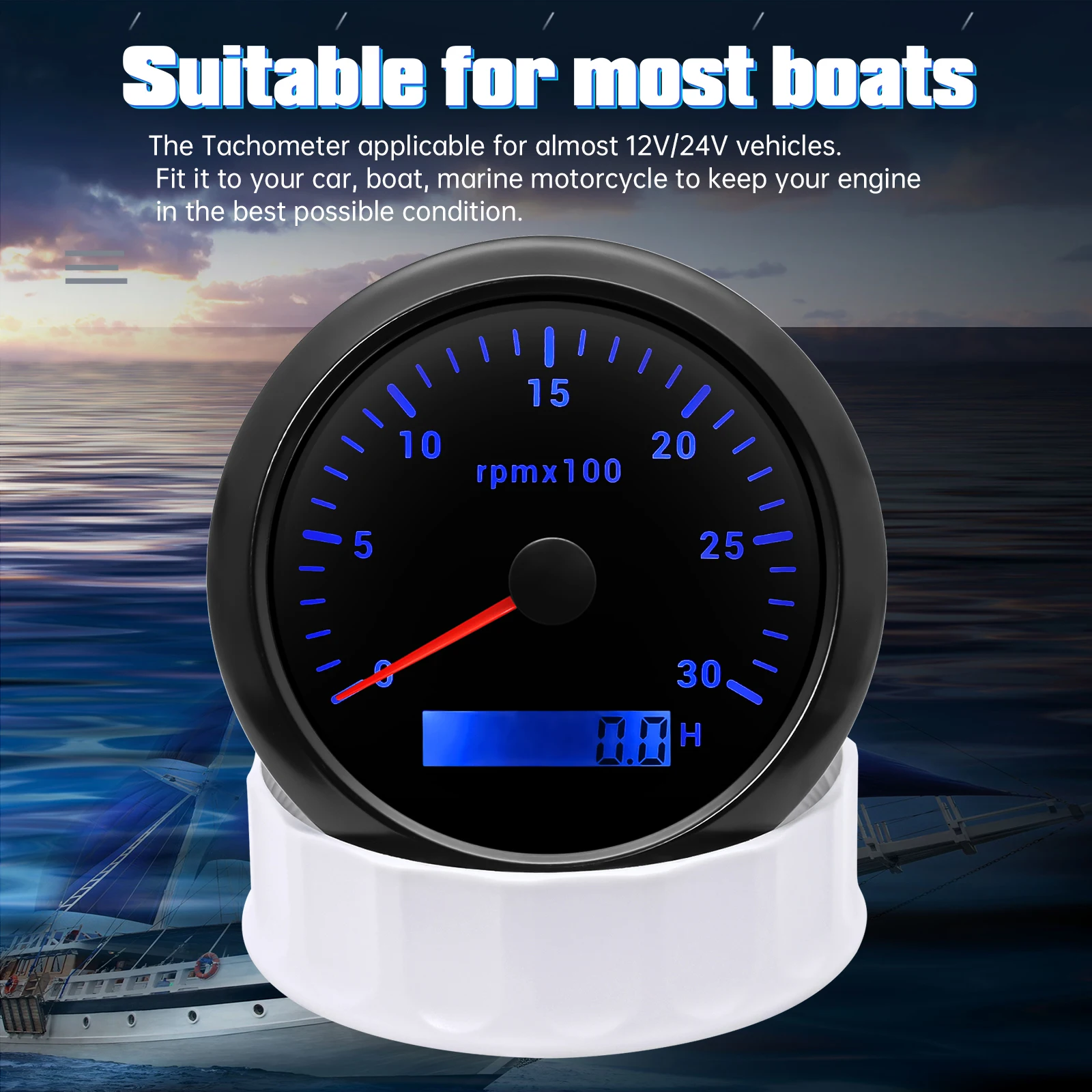RPM Meter Tachometer for Car Truck Boat 85mm 3k RPM Speed Gauge Motor Digital Hour Meter Tach Sensor 7 Color Backlight 12V 24V