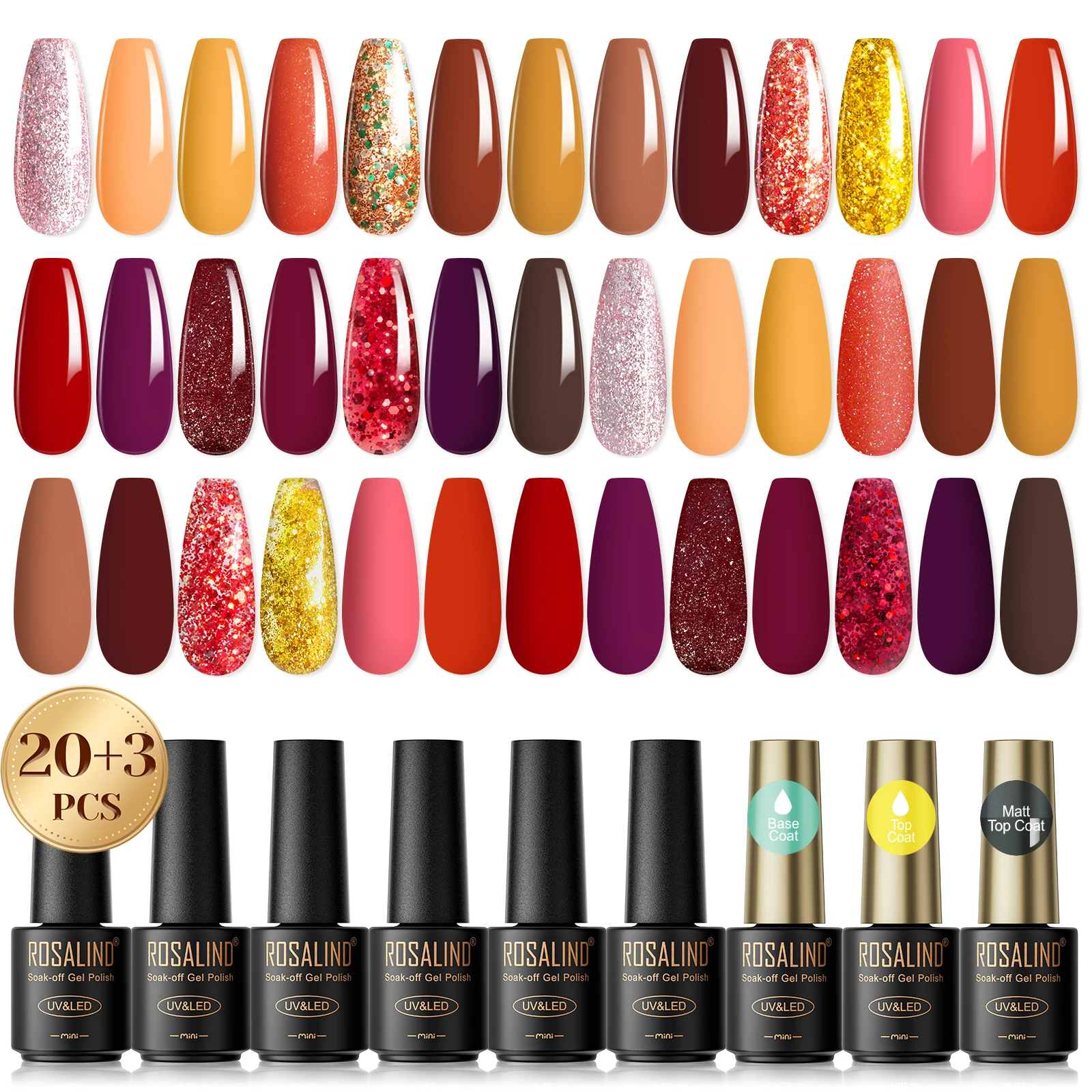 Rosalind 23PCS gel nail polish set gel gloss primer nail polish with UV gel nail set led nail lamp nail supplies.