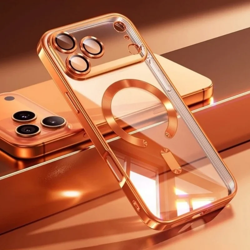 Funda magnética transparente electroplateada de lujo para iPhone 17 Air 16 15 14 13 12 11 Pro Max Plus, con protección de lente 2