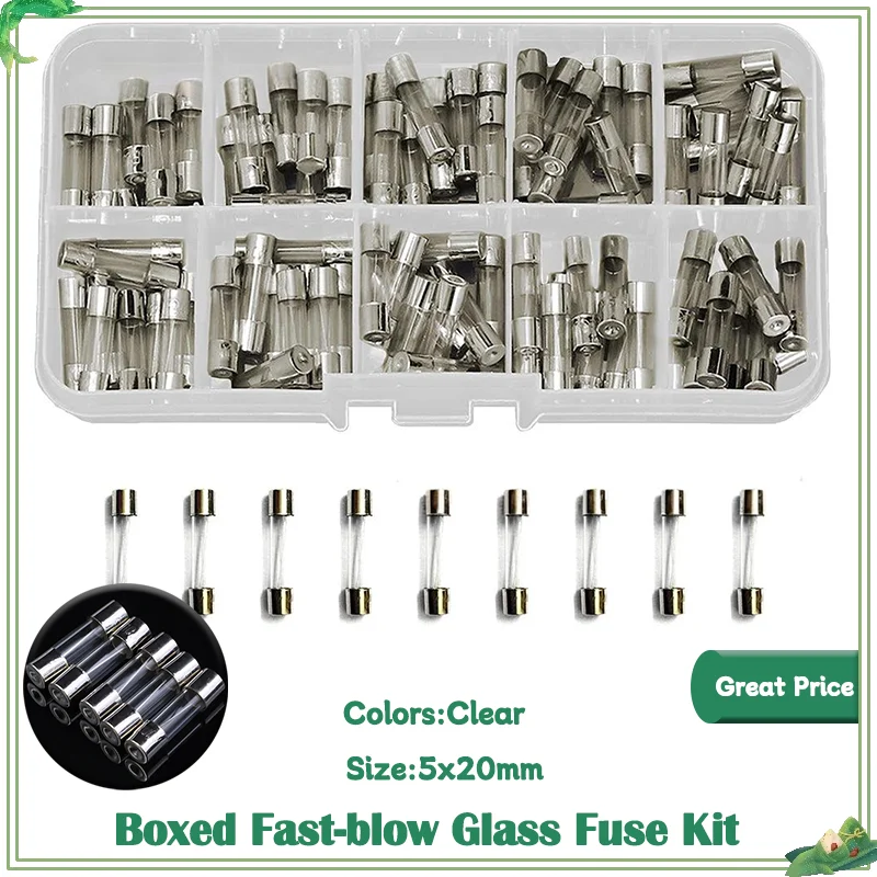 

Household Assorted Car Glass Tube Fuses Kit Boxed Fast-blow Glass Fuse 250V 0.2A 0.5A 1A 2A 3A 5A 6A 8A 10A 15A 20A 30A 5x20mm