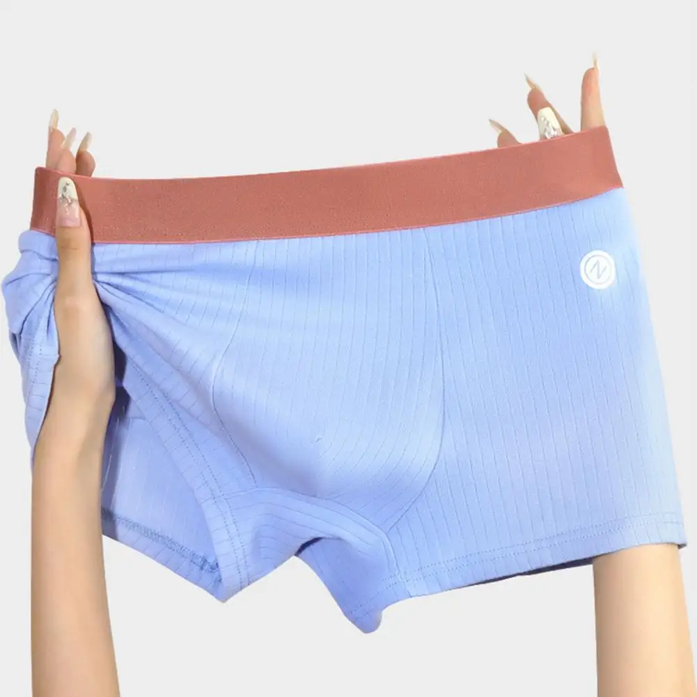 Breathable Boxer Shorts Men's Breathable Color Block Boxer Briefs with U-convex Design for Daily Wear Elastic Mid-waist