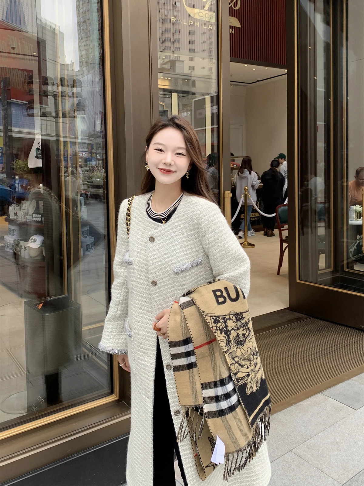 

Ele Long Woolen Coat Women's Ele Woolen Suiting Jaet Luxury Brand Faionable Autumn Winter Outerwear