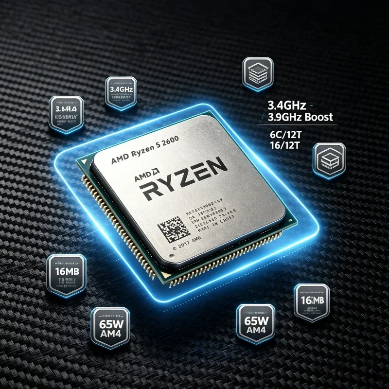R5 2600 Desktop Processor 3.4GHz Base 3.9GHz Boost Frequency AM4 Socket 6C12T Low Power CPU For Home Office Computer