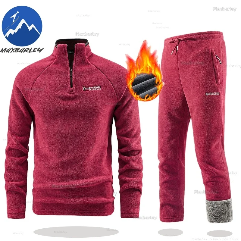

Комплект зимней спортивной одежды Maxbarley для мужчин: ретро-куртка из плотного флиса + брюки, комплект из двух предметов, повседневный спортивный костюм для лыжного спорта и бега