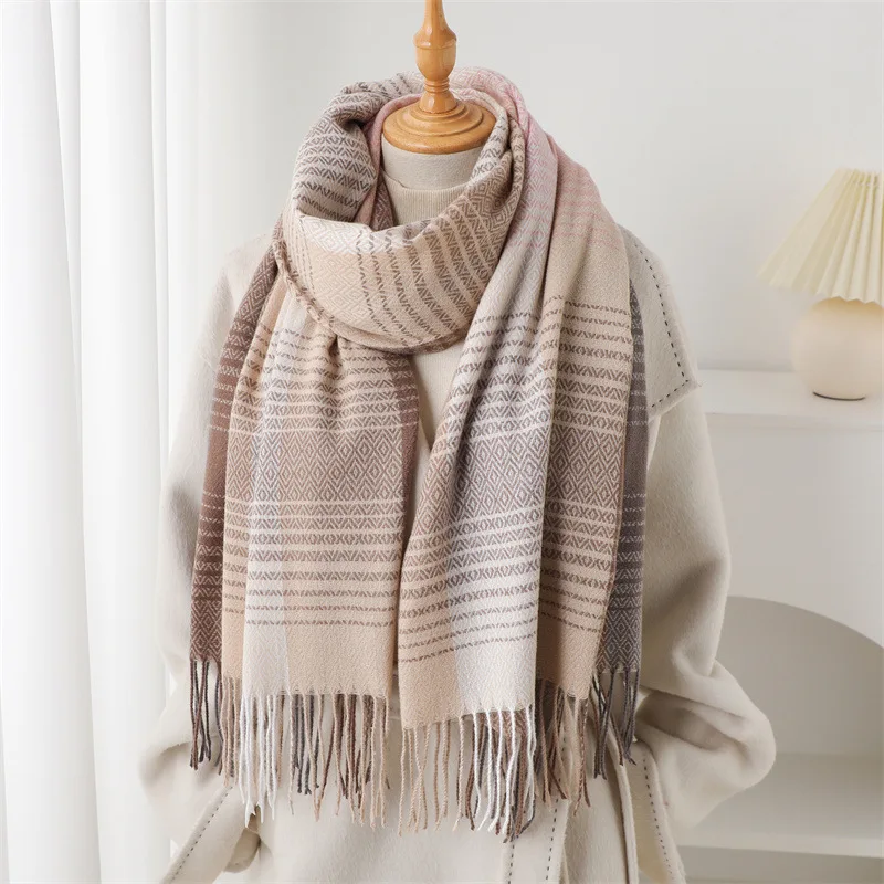 

Styles coréens hiver femmes écharpe chaude longue épaissir châle Plaid rayure Imitation cachemire voyage Pashmina Foulard