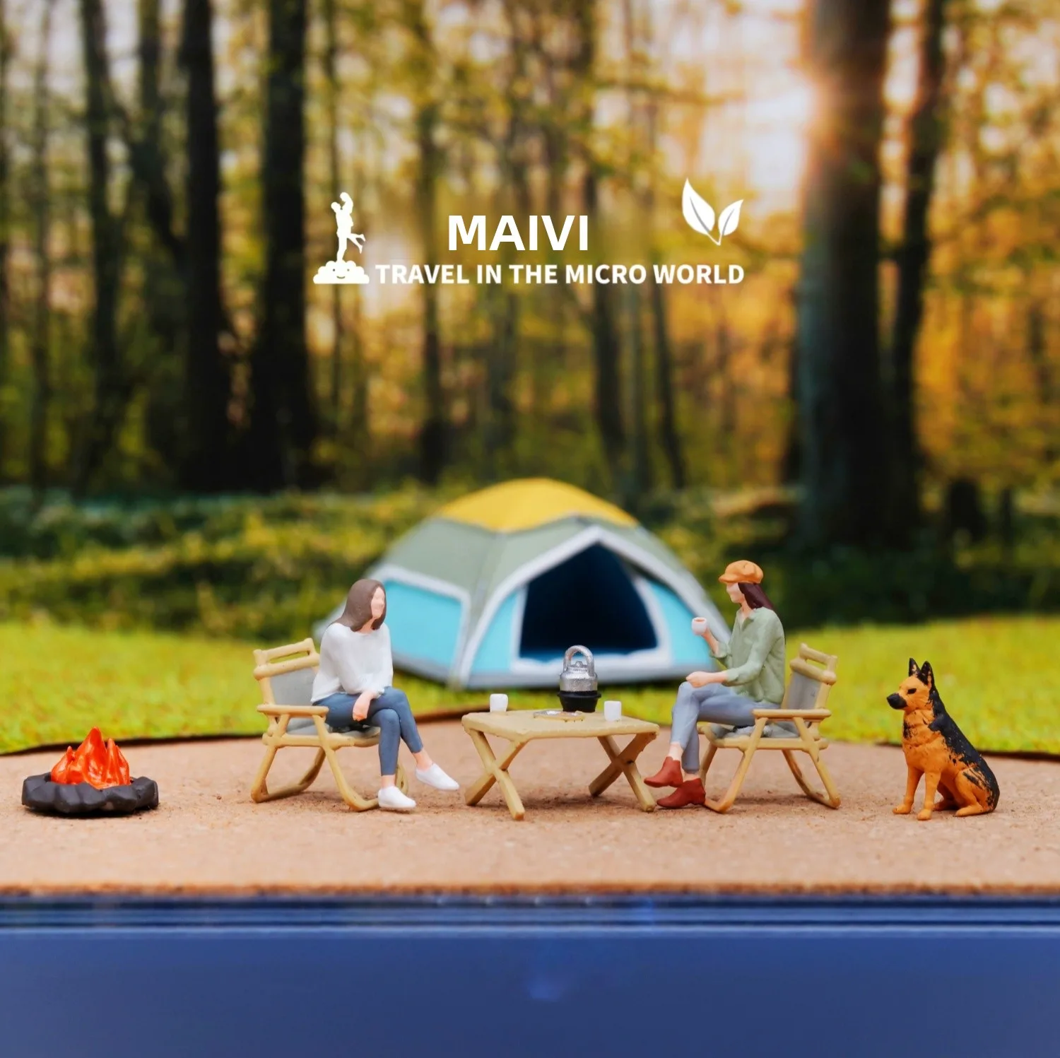 نماذج مصغرة للمناظر الطبيعية بمقياس :87، مشهد نزهة وشواء وتخييم على طاولة رملية مع تماثيل ذات تضاريس مغطاة بالطحالب #3