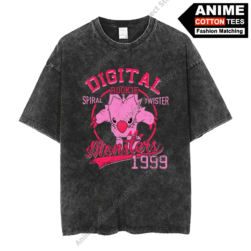 

Digimon Adventure Piyomon Print T-shirts Cotton Washed Vintage Oversized T Shirt y2k Harajuku Street Casual Unisex Loose Tees