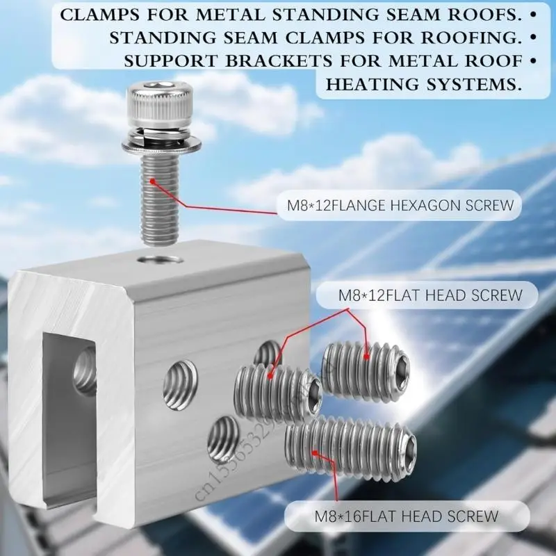 

K43D 6Pcs Metal Roof Panel Clamps For Standing Metal Roof With Angled Profile For Securing Solar Racking Heat Cable Guard