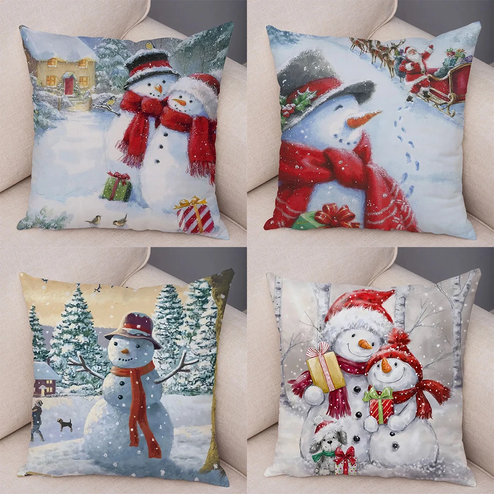 

Cute cartoon snowman cushion cover Merry Christmas pillow cover home decoration living room sofa car cushion cover 45x45cm