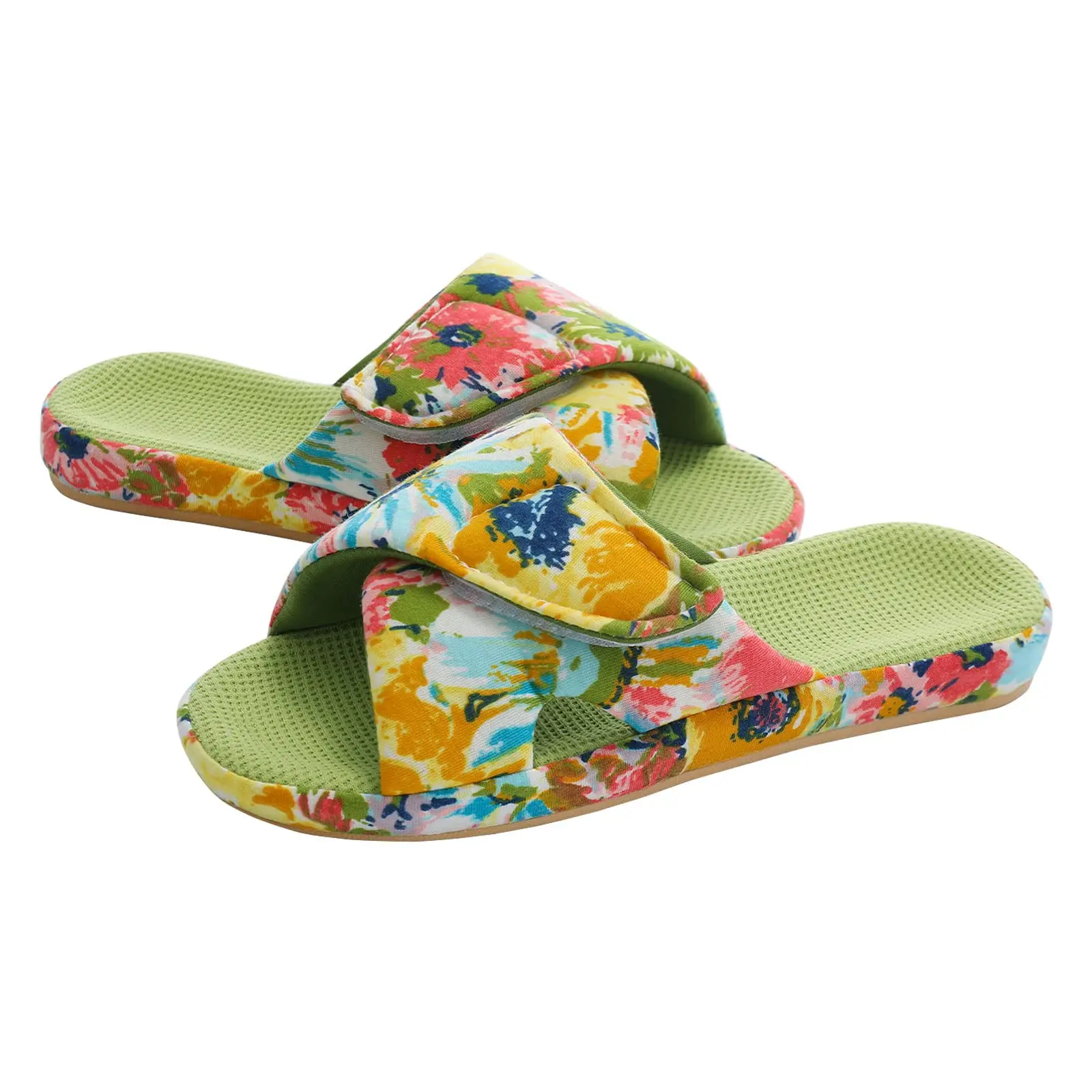 

Eyriphy Women Waffle Cotton Slippers Memory Foam Flat Sandals Indoor Casual Comfort Home Shoes With Arch Support Printed Slides