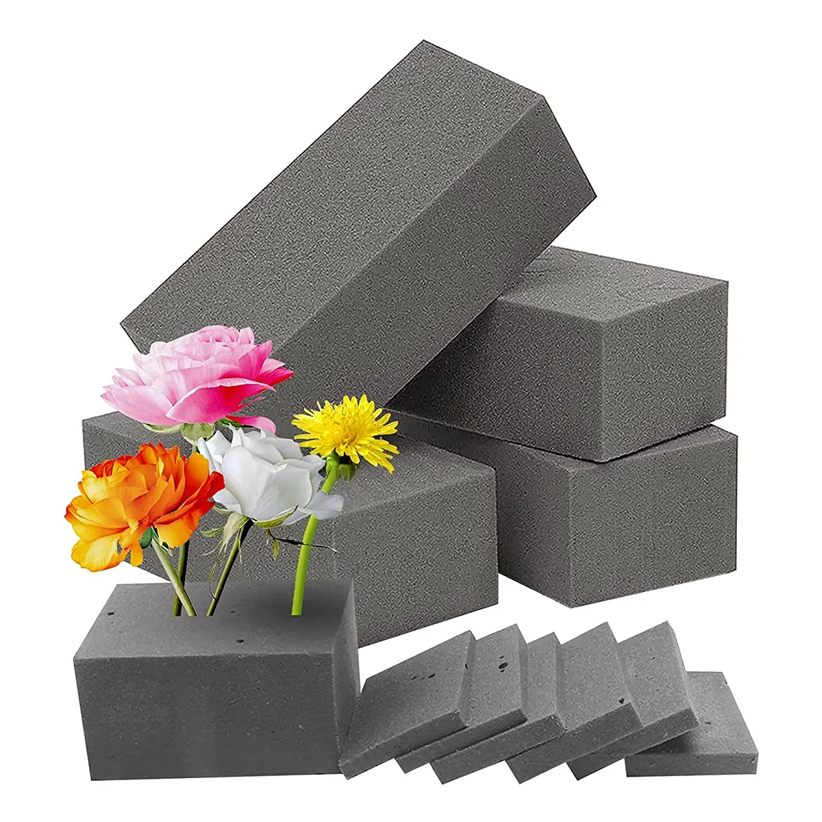 4Pcs Dry Floral Foam for Artificial Flowers Wet Floral Foam Bricks Grey Florist Blocks for Flower Arrangement