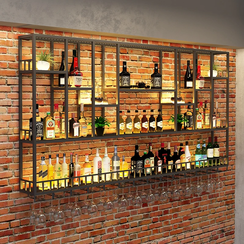 

Wine Bottle Rack Shelves Bar Salon Cabinet Coffee Floating Armario Para Vinos Shelf Wall Mounted Luxury Commercial Buffet Retail