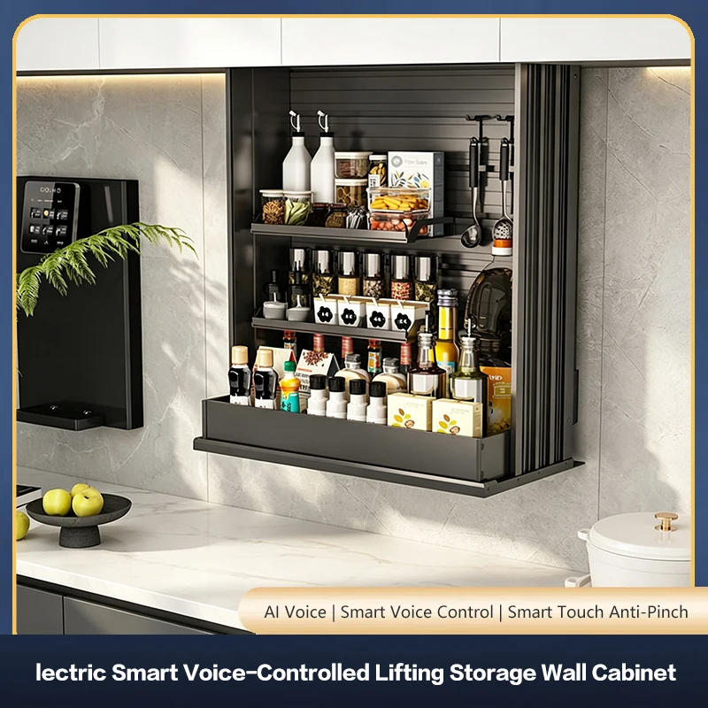 Kitchen Wall Cabinet Pull Down Basket Electric Smart Lift Touch Voice Control Vertical Spice Rack Organizer Automatic Pro 296