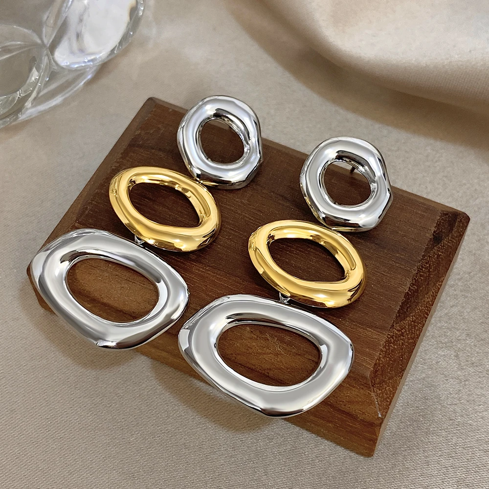 Greatera Geometrische geschichtete, farbblockierende Tropfenohrringe aus Edelstahl, hohles Design, wasserdicht, einfache Damen-Ohr-Accessoires