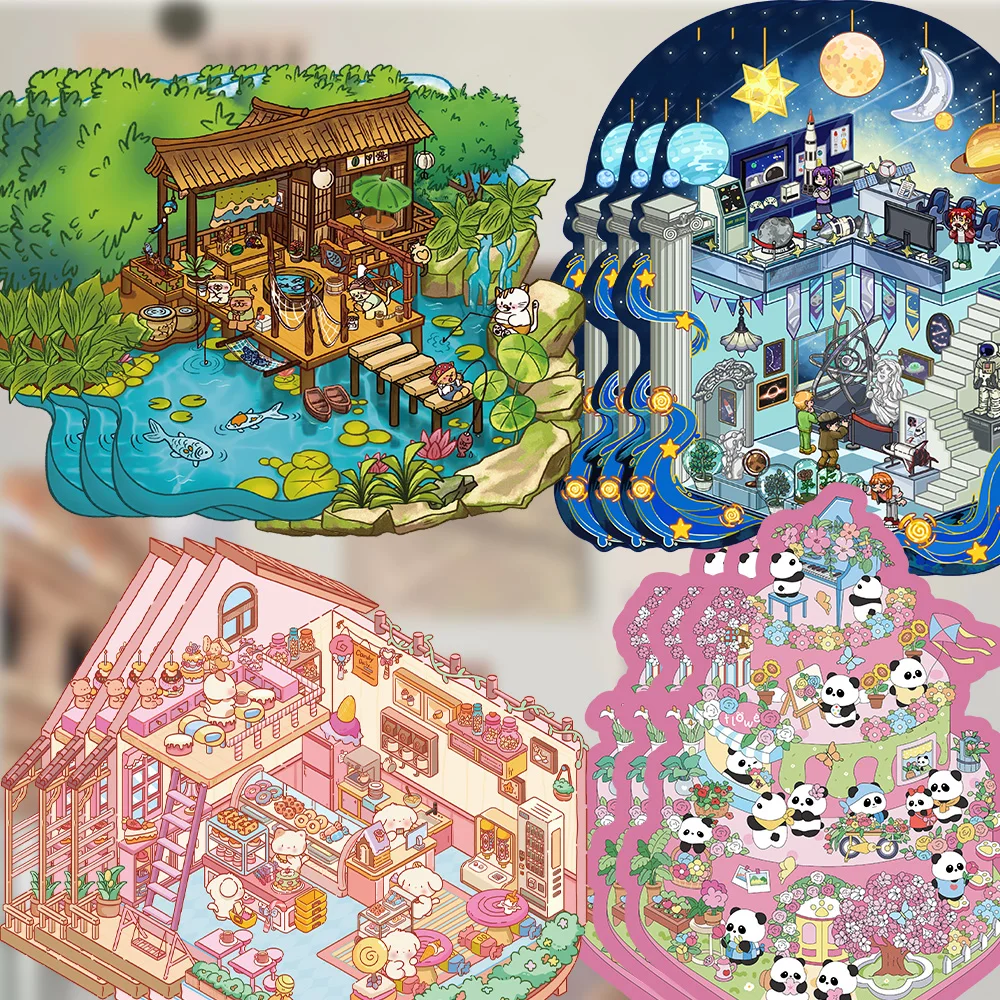 2/3PCS Hot Selling Mini World Scene Series Assembly Stickers Classic Decompression Stickers DIY Scene Hand Account Stickers