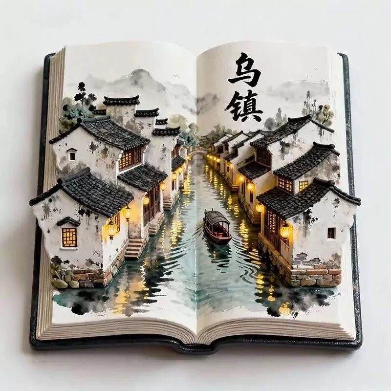 Wuzhen Cultural Creative Fridge Magnet 2026 New Metal Relief Magnetic Sticker Zhejiang Wuzhen Travel Souvenir Collectible Gift