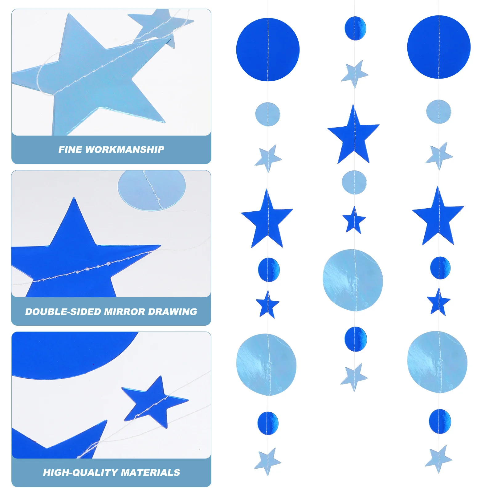 

3Pcs Garland Streamer Kit Christmas Party Decorations Glitter Star Banner Mirror Paper Bunting for Wall Ceiling Photo Booth